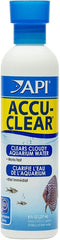 API Accu-Clear 8 oz bottle in a clear tank showing enhanced water clarity.