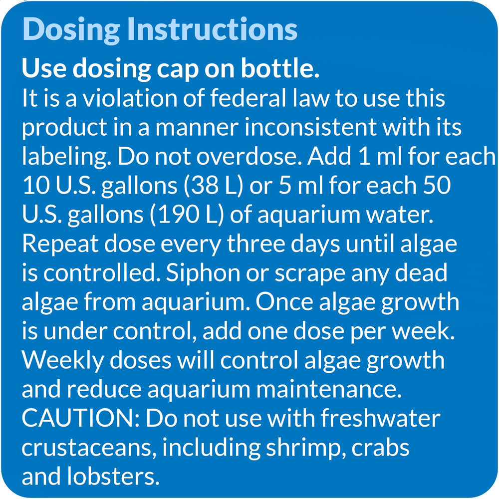 API ALGAEFIX label closeup emphasizes usage directions and safety notes.