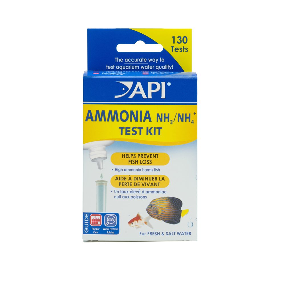 API Ammonia 130-Test kit bottles with solutions for reliable water testing.