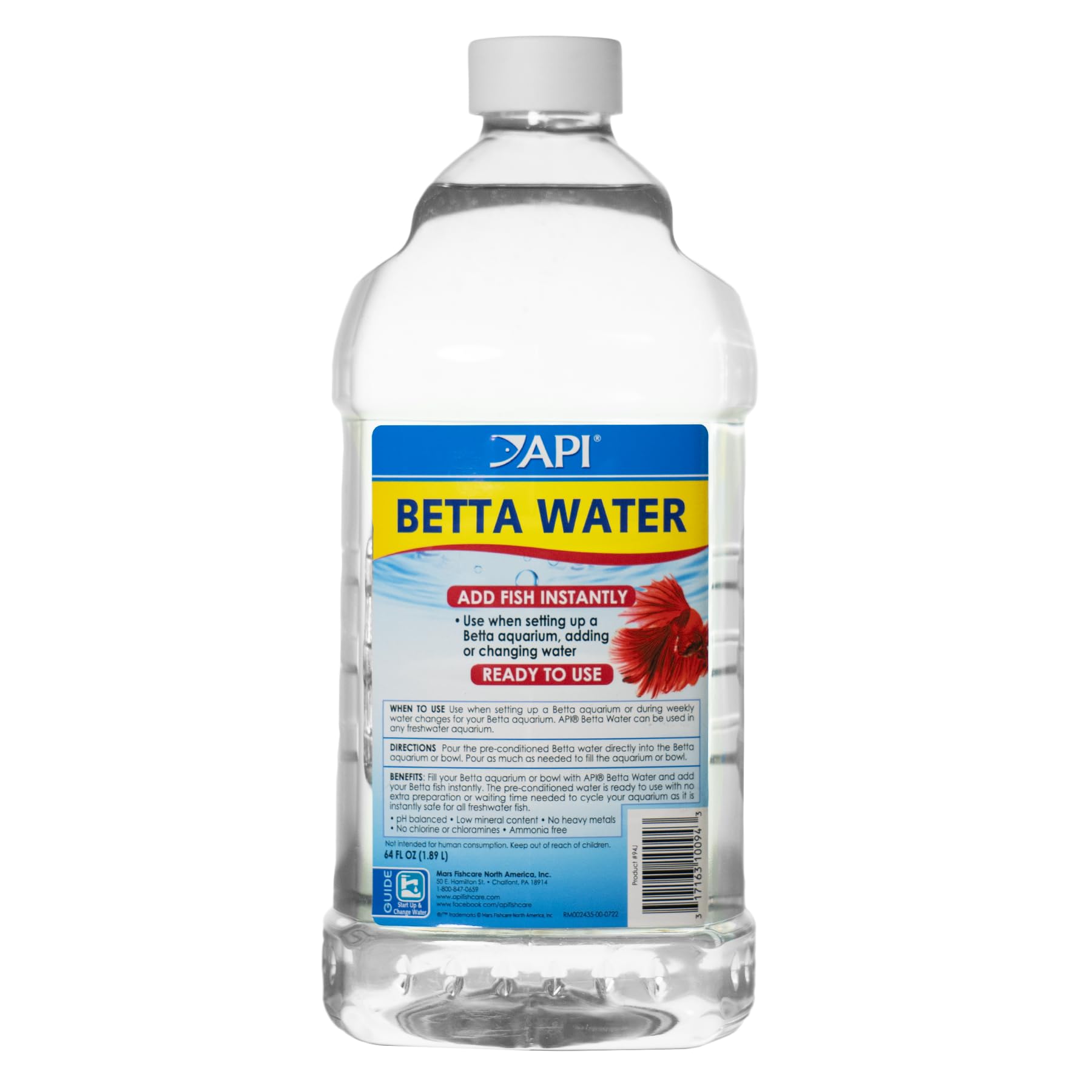 API Betta Water bottle being poured into a Betta bowl for quick setup.