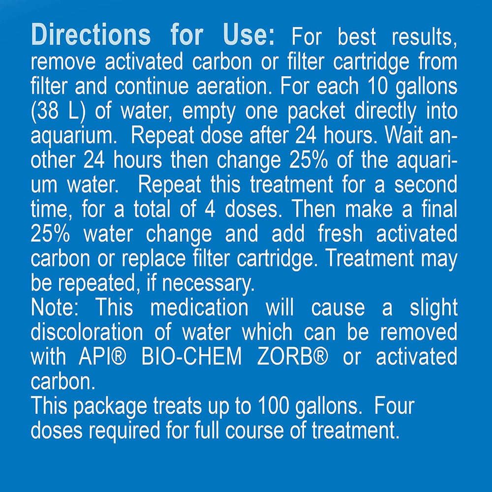 API Fin & Body Cure powder dissolving in water to address infections in a tank