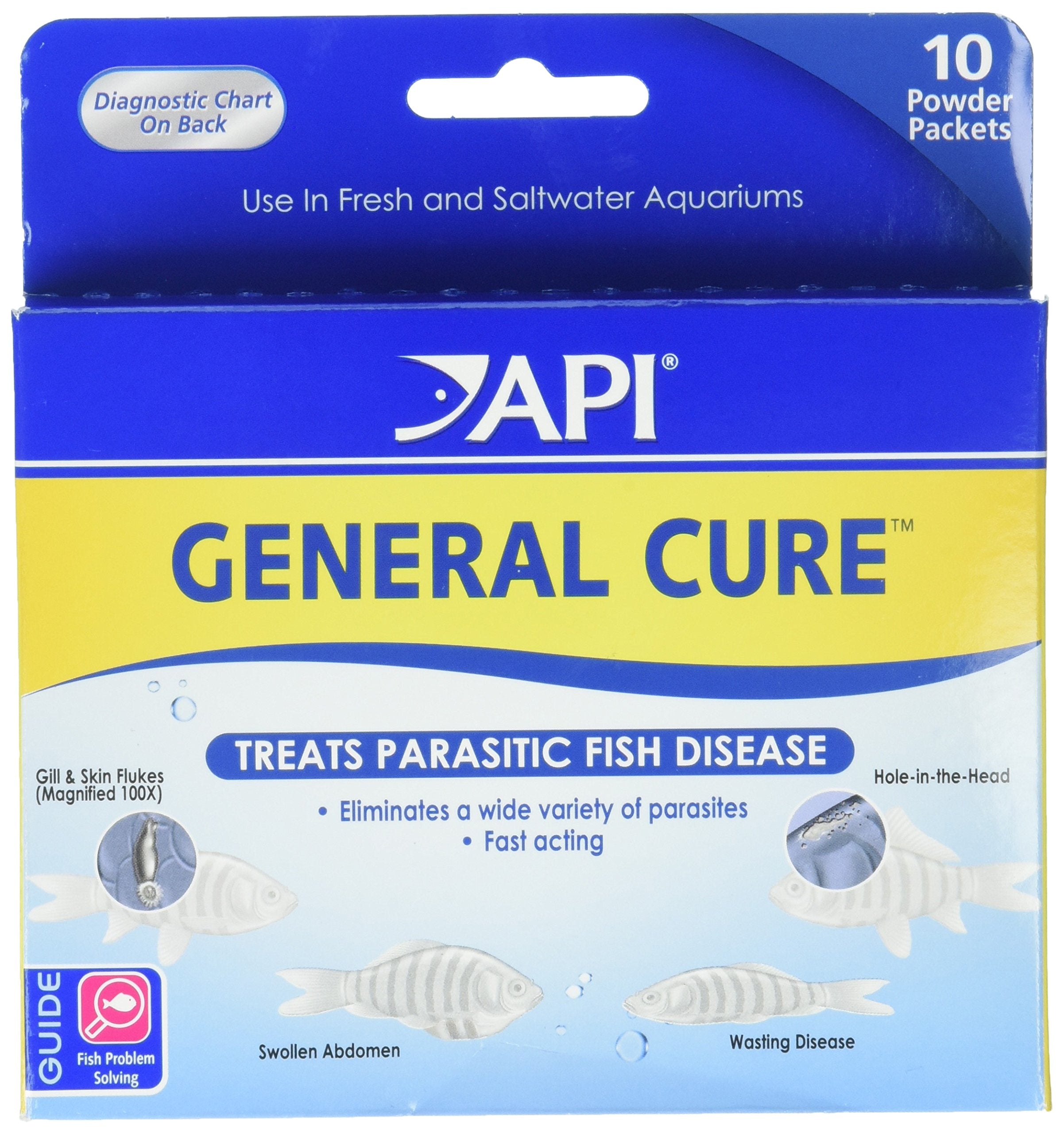 API General Cure box and packets for fish care, easy dosing for quick treatment