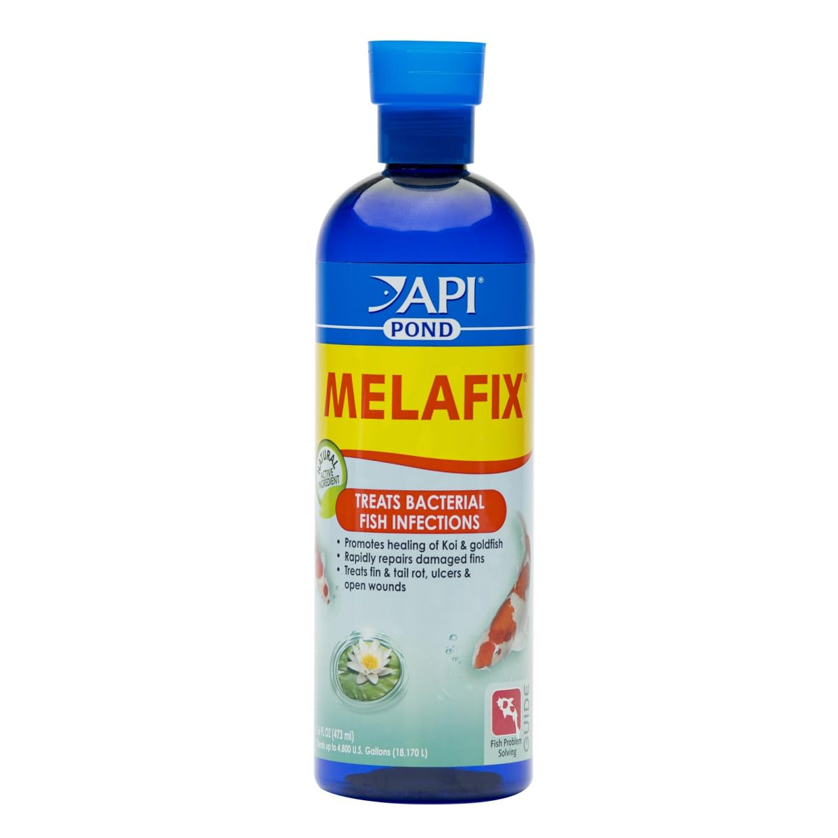 API POND MELAFIX bottle front view for easy pond treatment of fish wounds