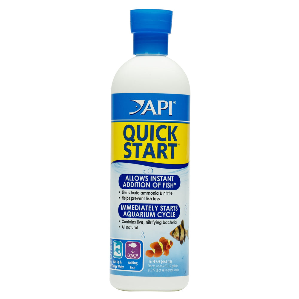 API Quick Start front view supports immediate nitrifying bacteria in freshwater and saltwater tanks.