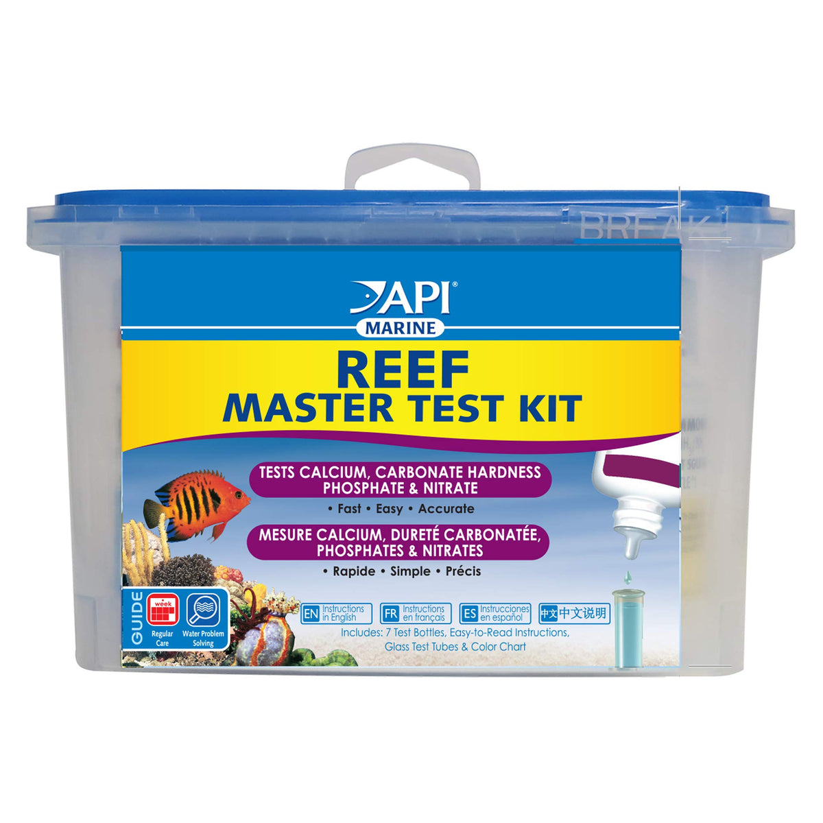 API Reef Master test kit box shows complete reef monitoring system for reliable results