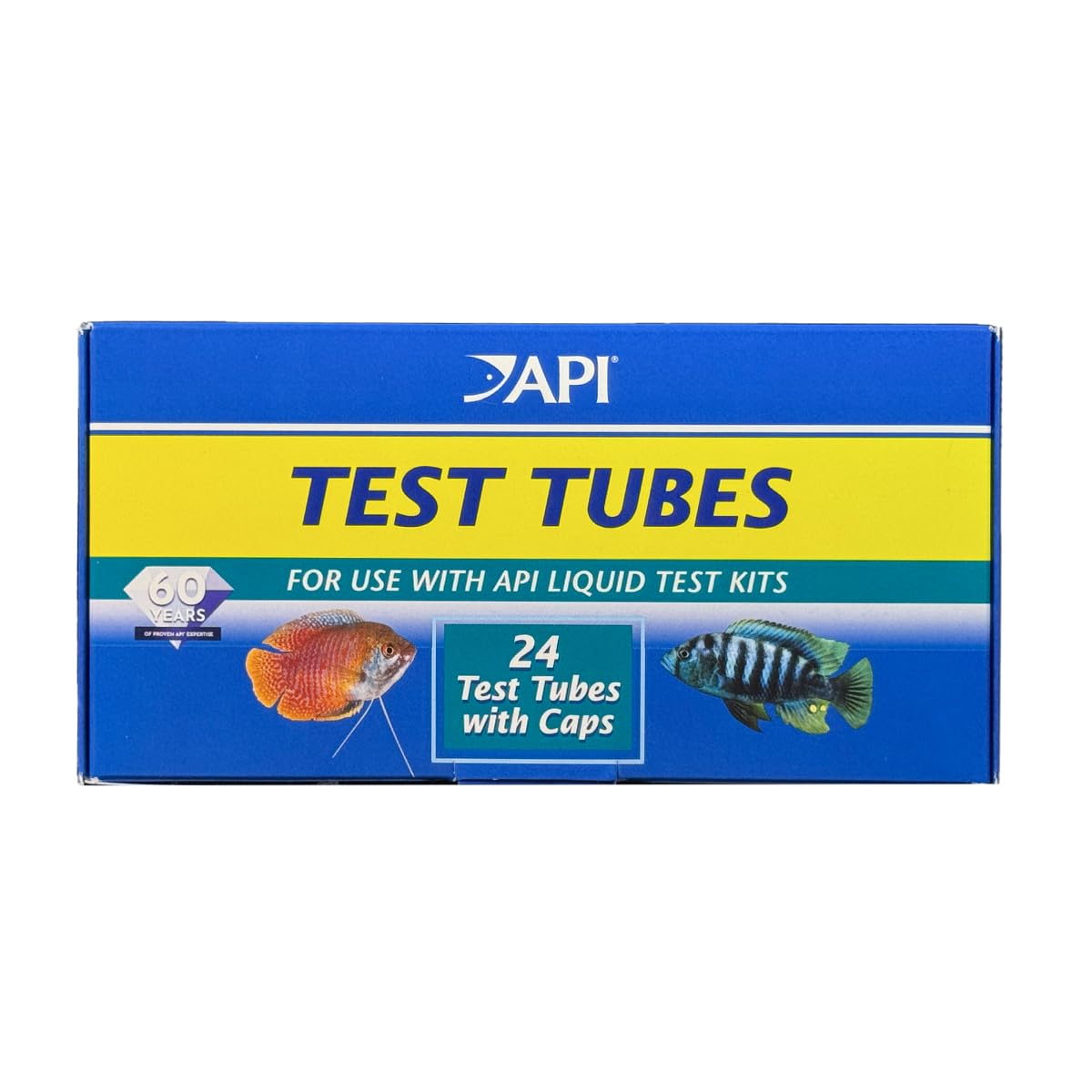 API Replacement Test Tubes with Caps for 24-count box, compatible with freshwater kits.