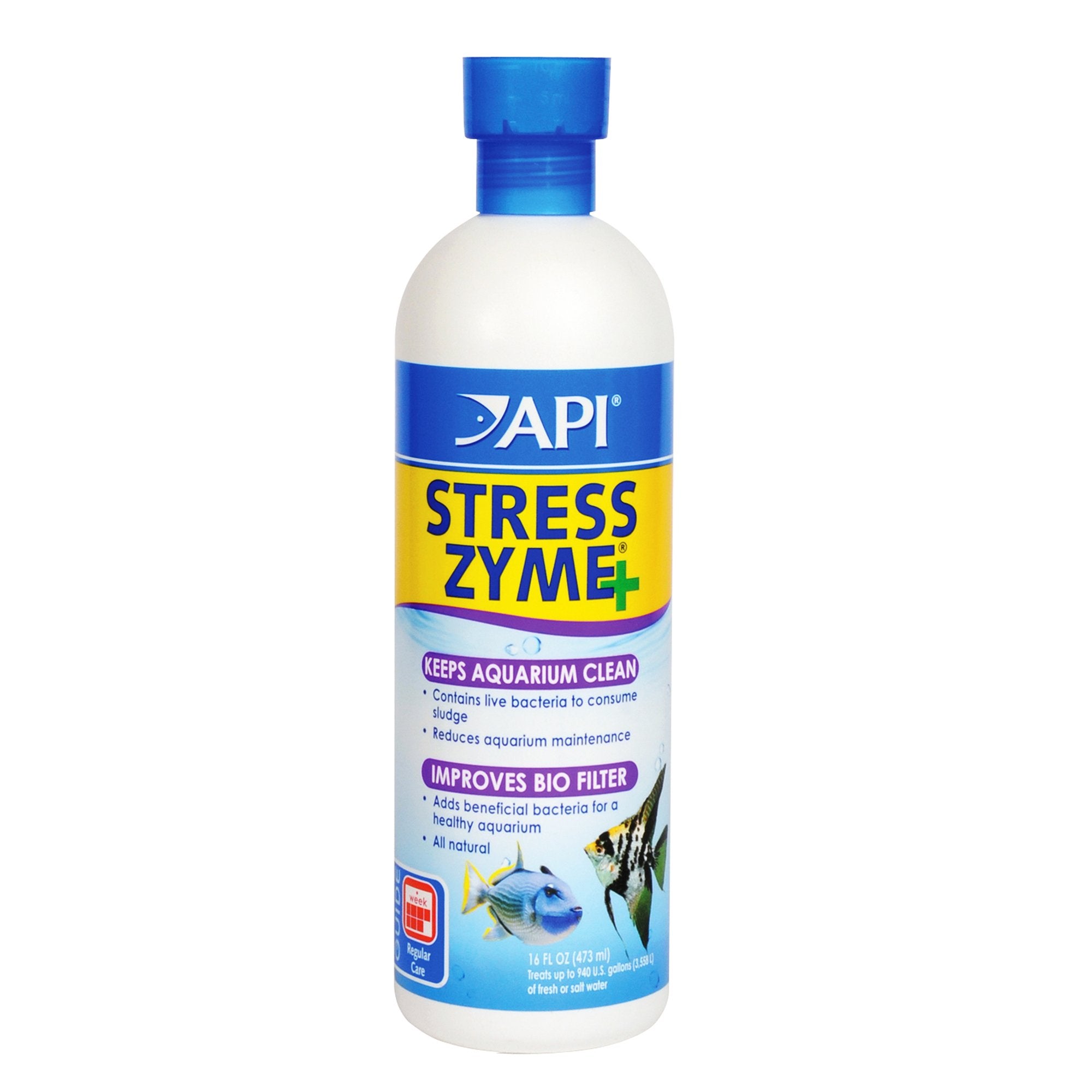 API Stress Zyme bottle front label for easy dosing in freshwater and saltwater tanks