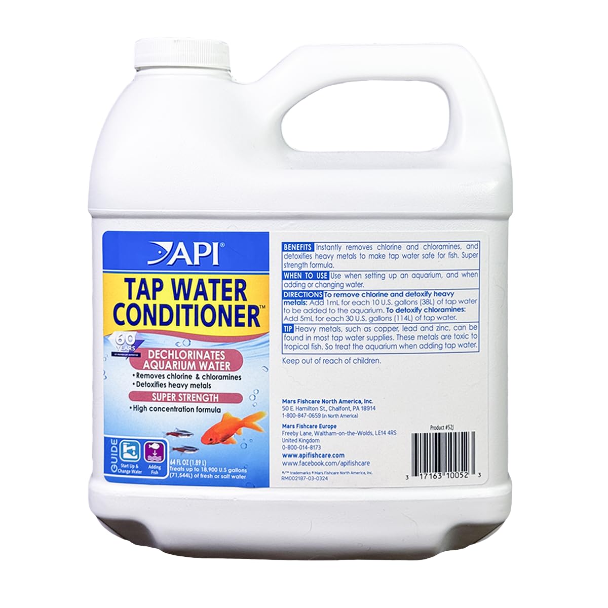 API Tap Water Conditioner bottle 64oz shown for safe fish introduction
