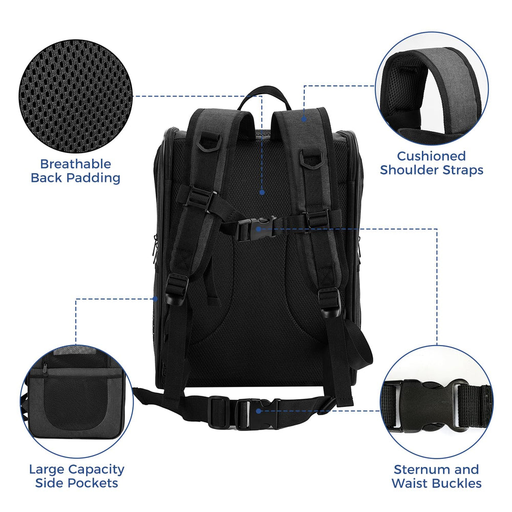 Apollo Walker carrier backpack four-sided mesh panels provide airflow to keep pets cool