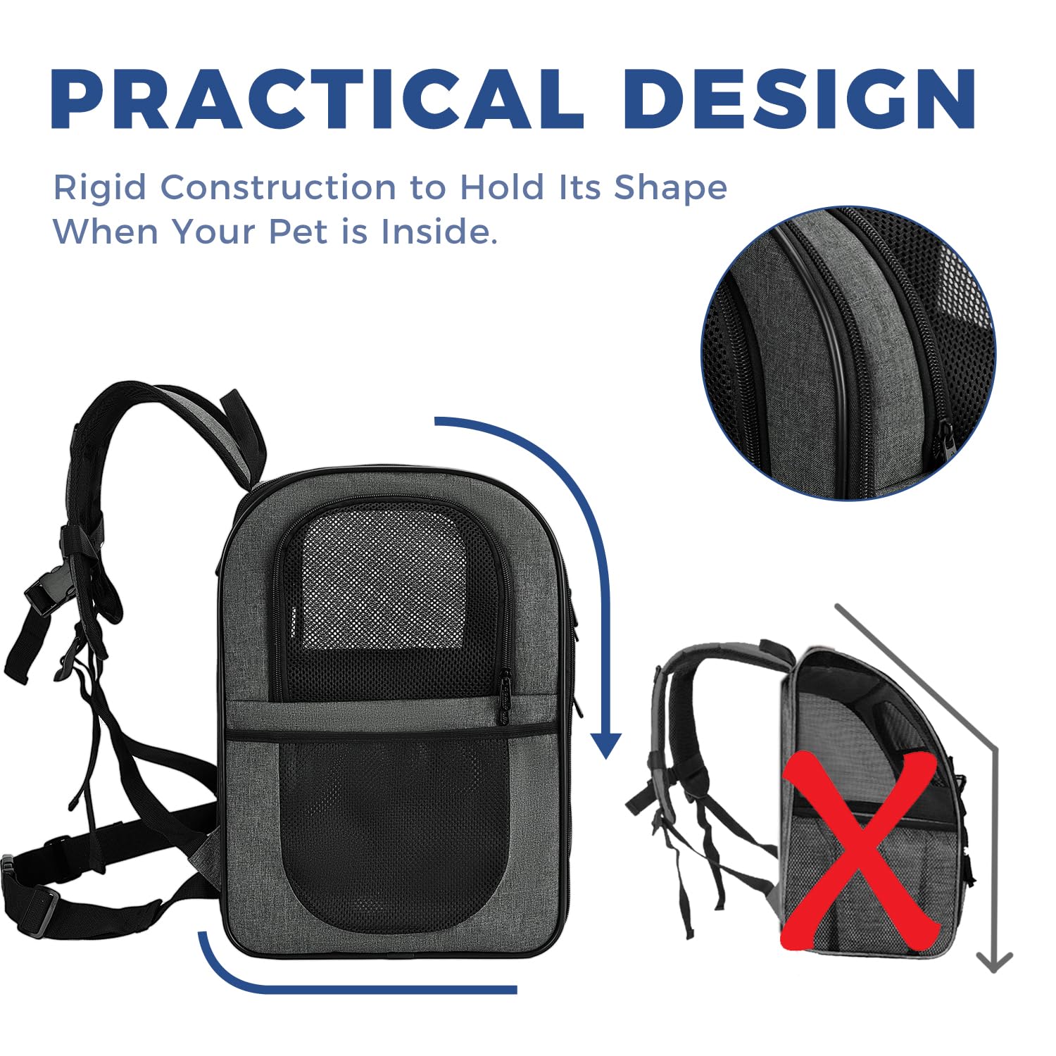 Apollo Walker Pet Carrier Backpack gray with back panel memory foam for comfort.
