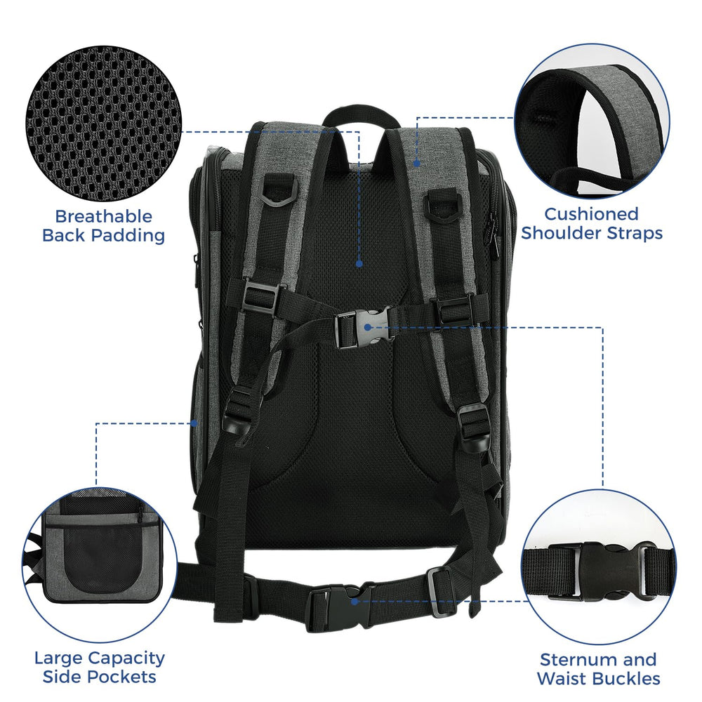 Apollo Walker Carrier Backpack gray with claw-proof mesh for interior safety.