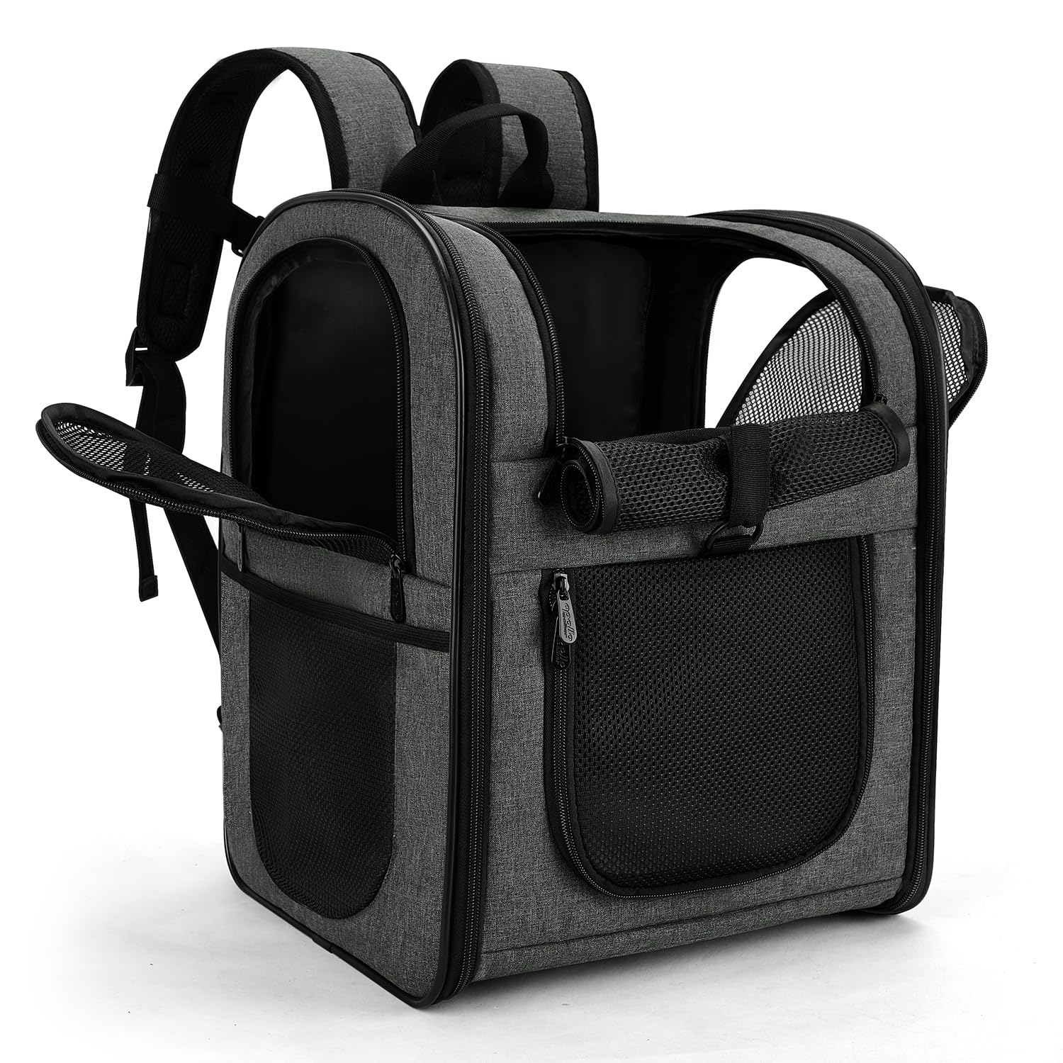 Apollo Walker Pet Carrier Backpack in gray, full view for easy pet transport during trips.