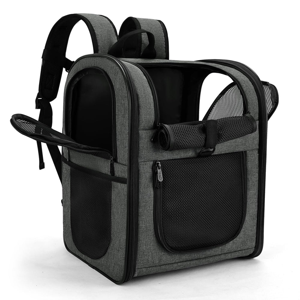Apollo Walker Pet Carrier Backpack in gray, full view for easy pet transport during trips.