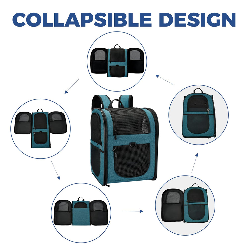 Adjustable chest and waist straps on Apollo Walker teal carrier for stability.