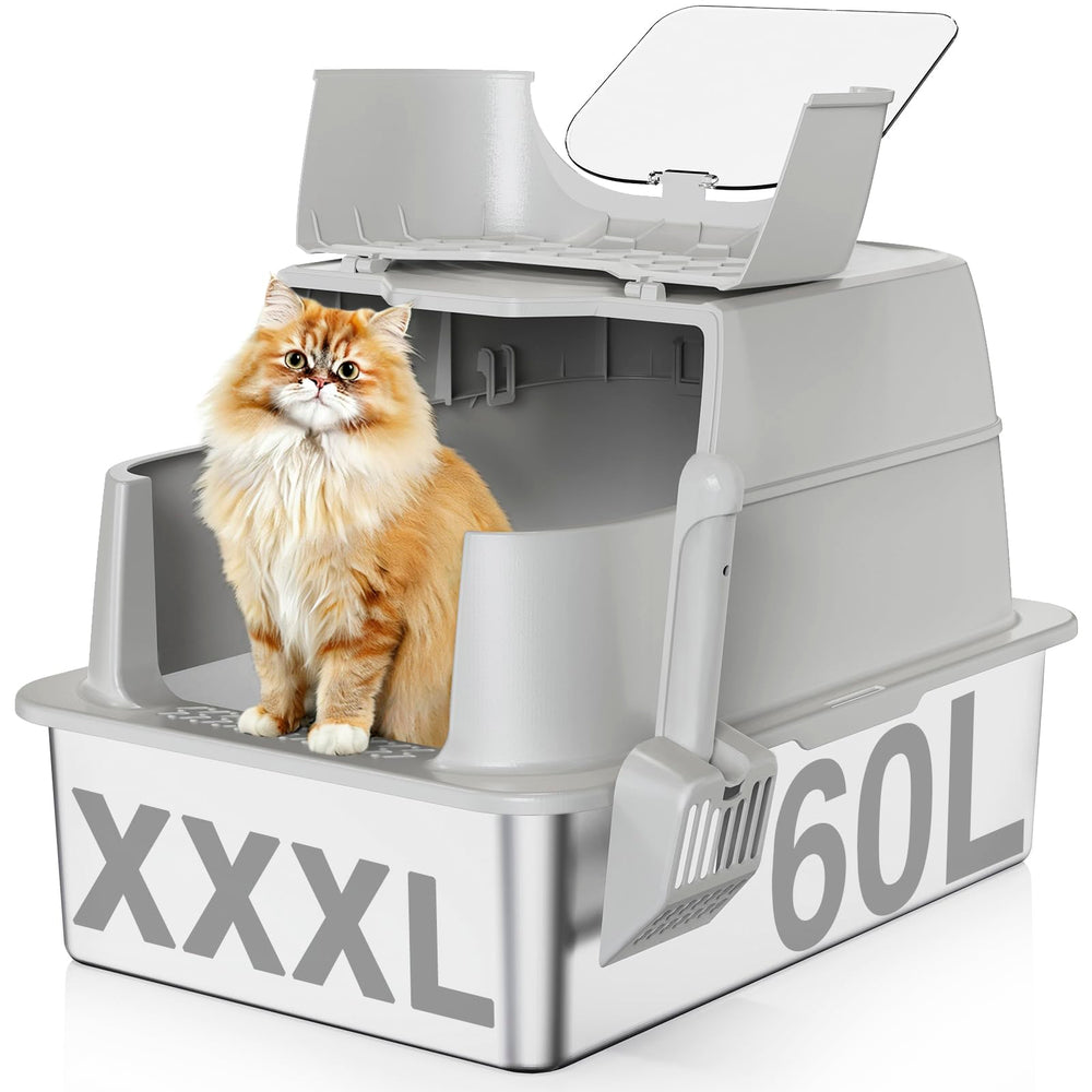 APPKER stainless steel litter box with lid open-top interior for large cats
