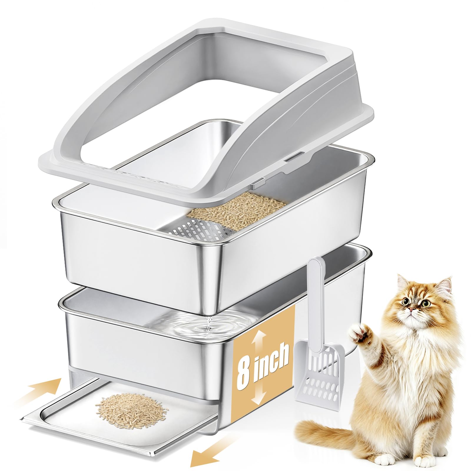 APPKER XL stainless steel litter box with removable drawer enables quick, effortless cleaning.