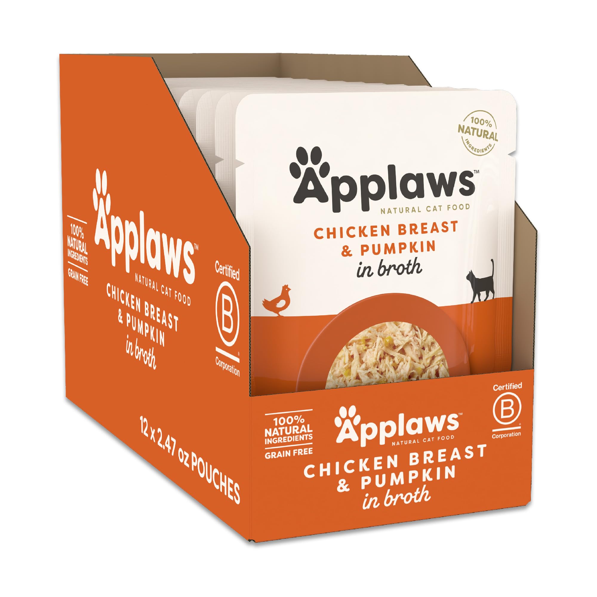 Applaws chicken breast with pumpkin in broth pouch—pure protein for everyday meals.