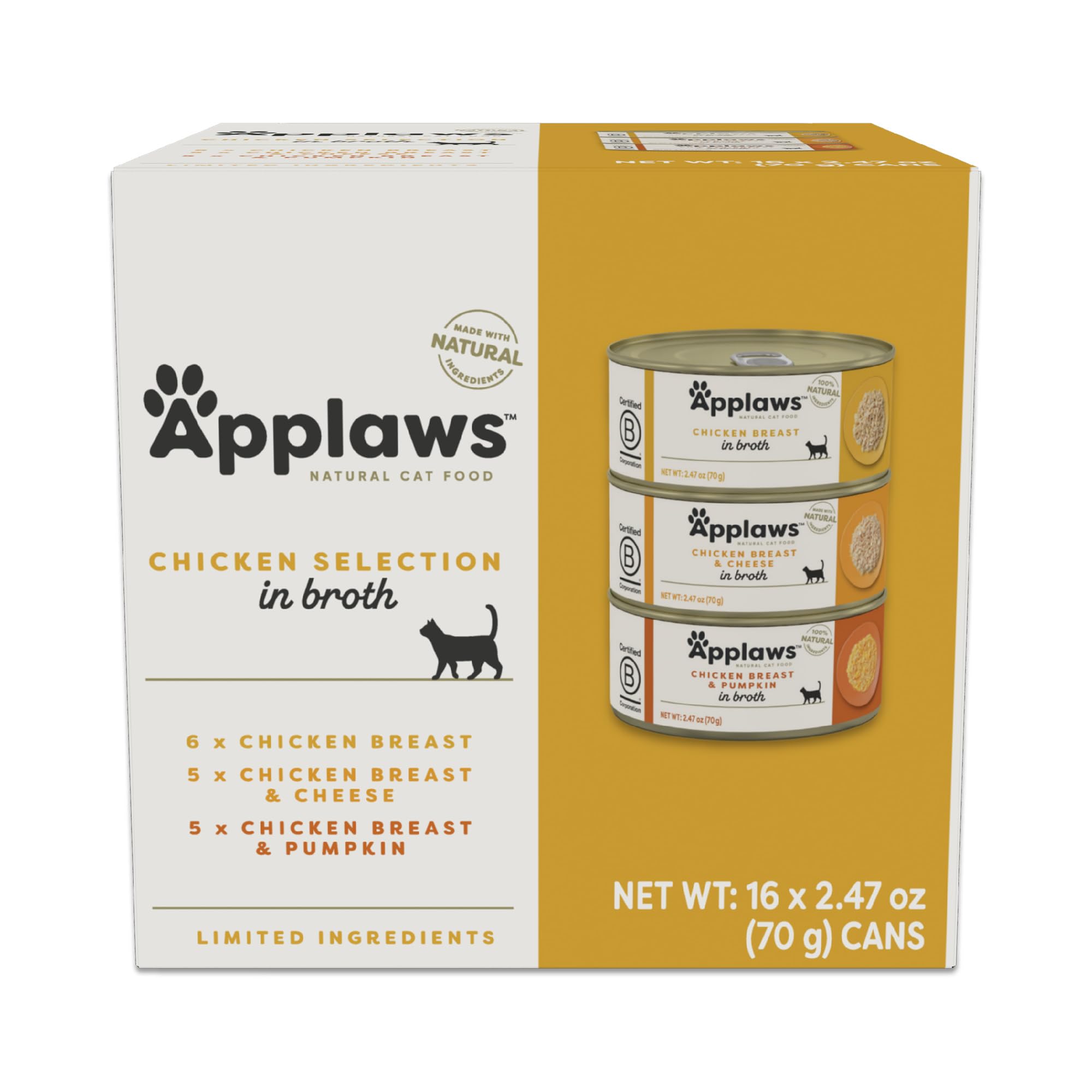 Applaws chicken selection broth can highlights a high-protein meal option