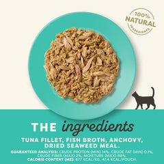 Applaws wet cat food in broth featuring anchovy and seaweed.