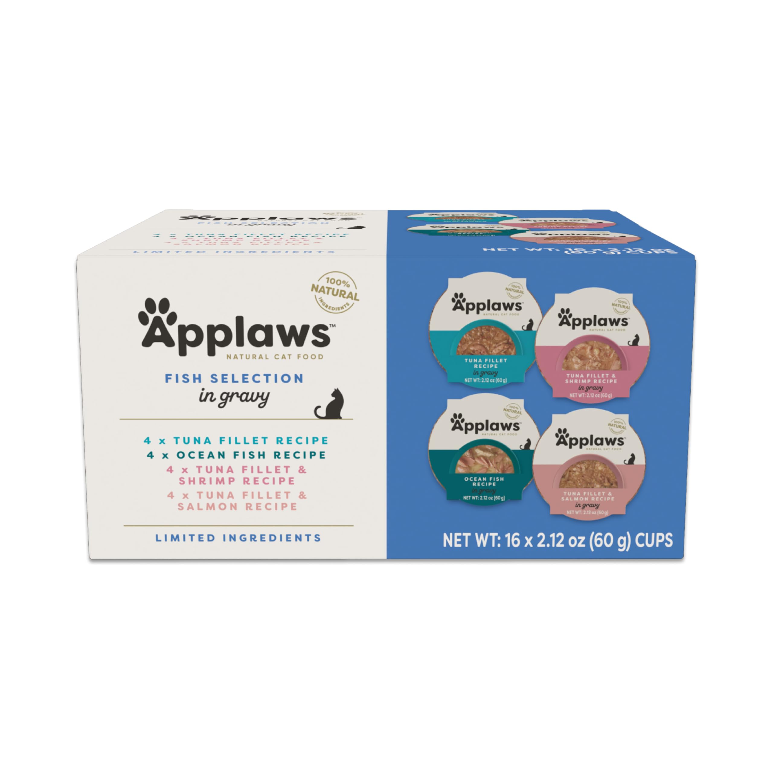 Applaws natural wet cat food in gravy cups for a delicious texture cats love.