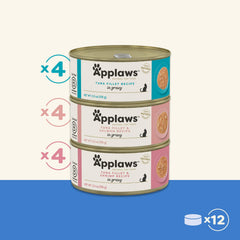Applaws tuna fillet with shrimp recipe cans presented for variety and hydration