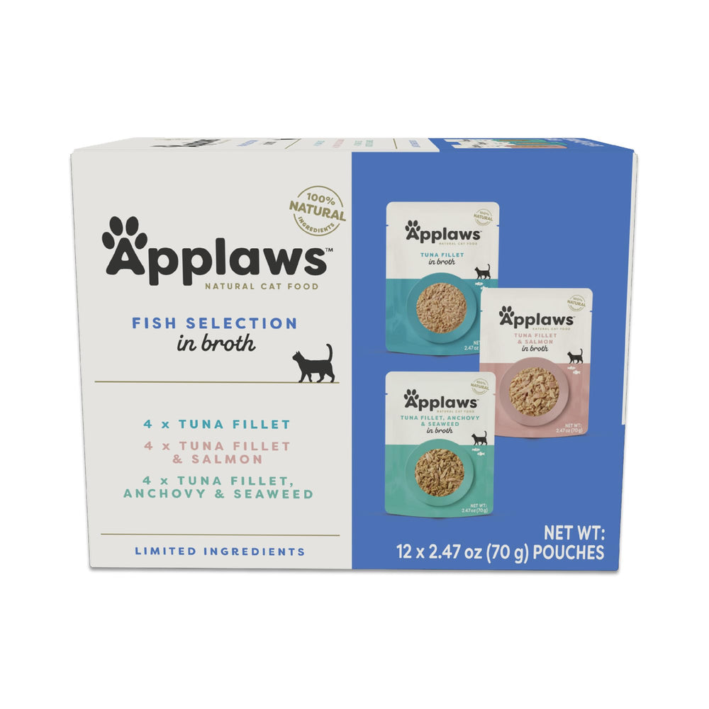 Applaws natural wet cat food mousse with tuna fillet recipe; grain-free protein-rich meal.