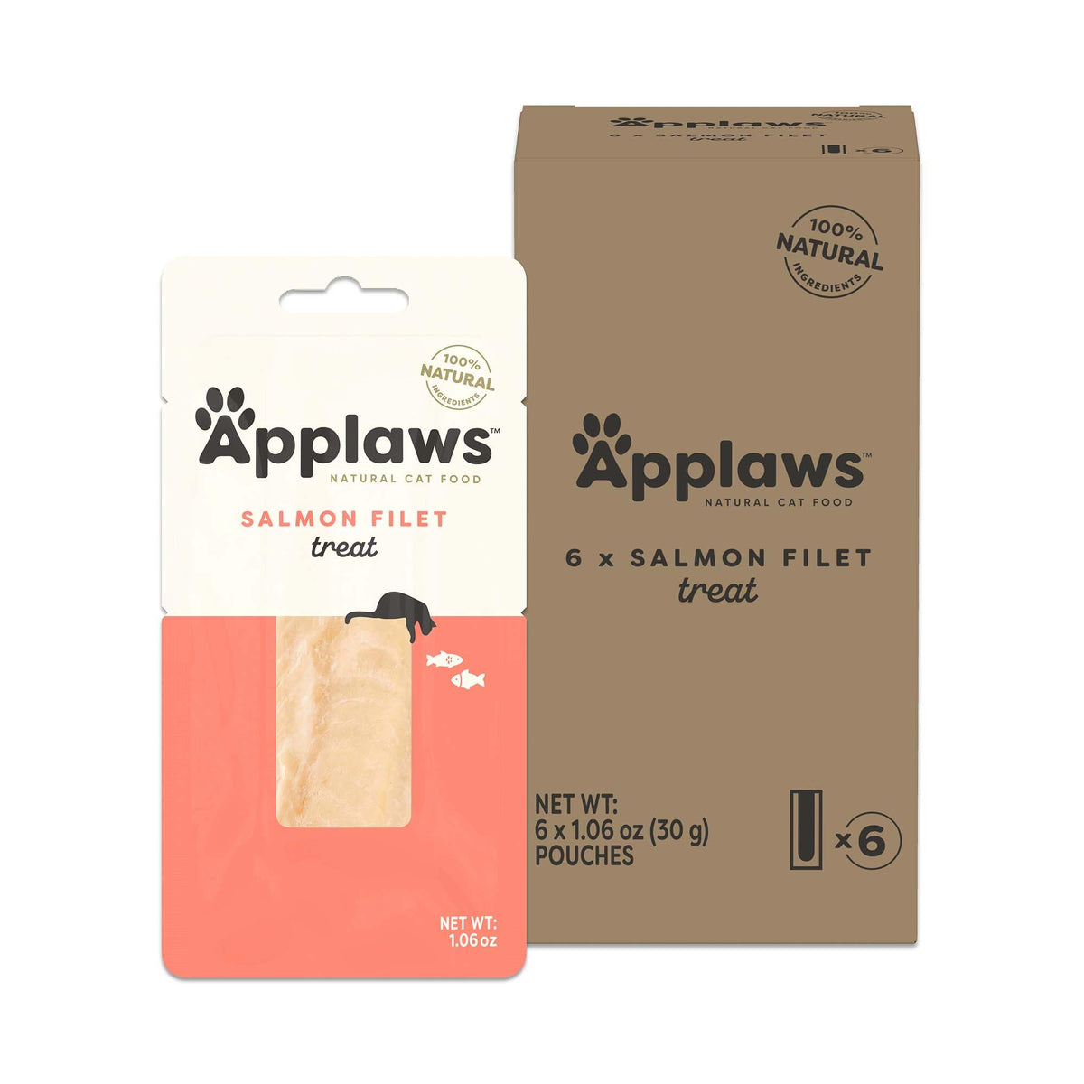 Applaws salmon loin treat sachet offering a convenient protein-rich cat snack.