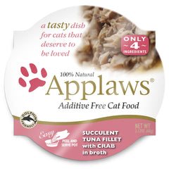 Applaws Succulent Tuna Fillet with Crab cups packaging closeup highlighting natural ingredients