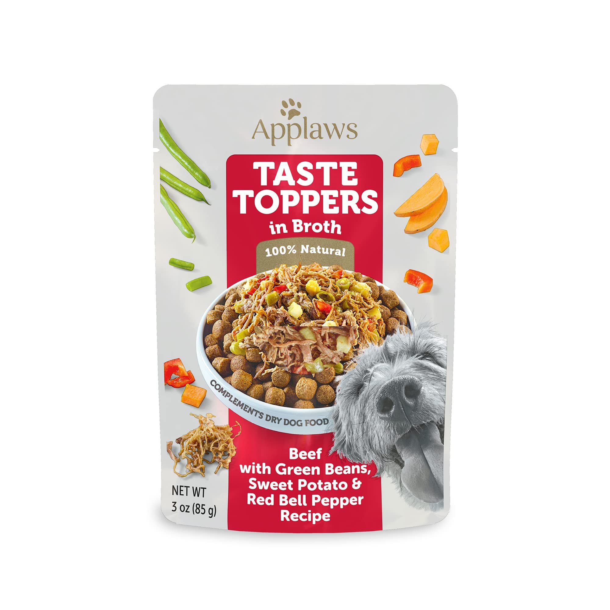Applaws Taste Toppers beef with green beans and broth for tasty, protein-rich meals