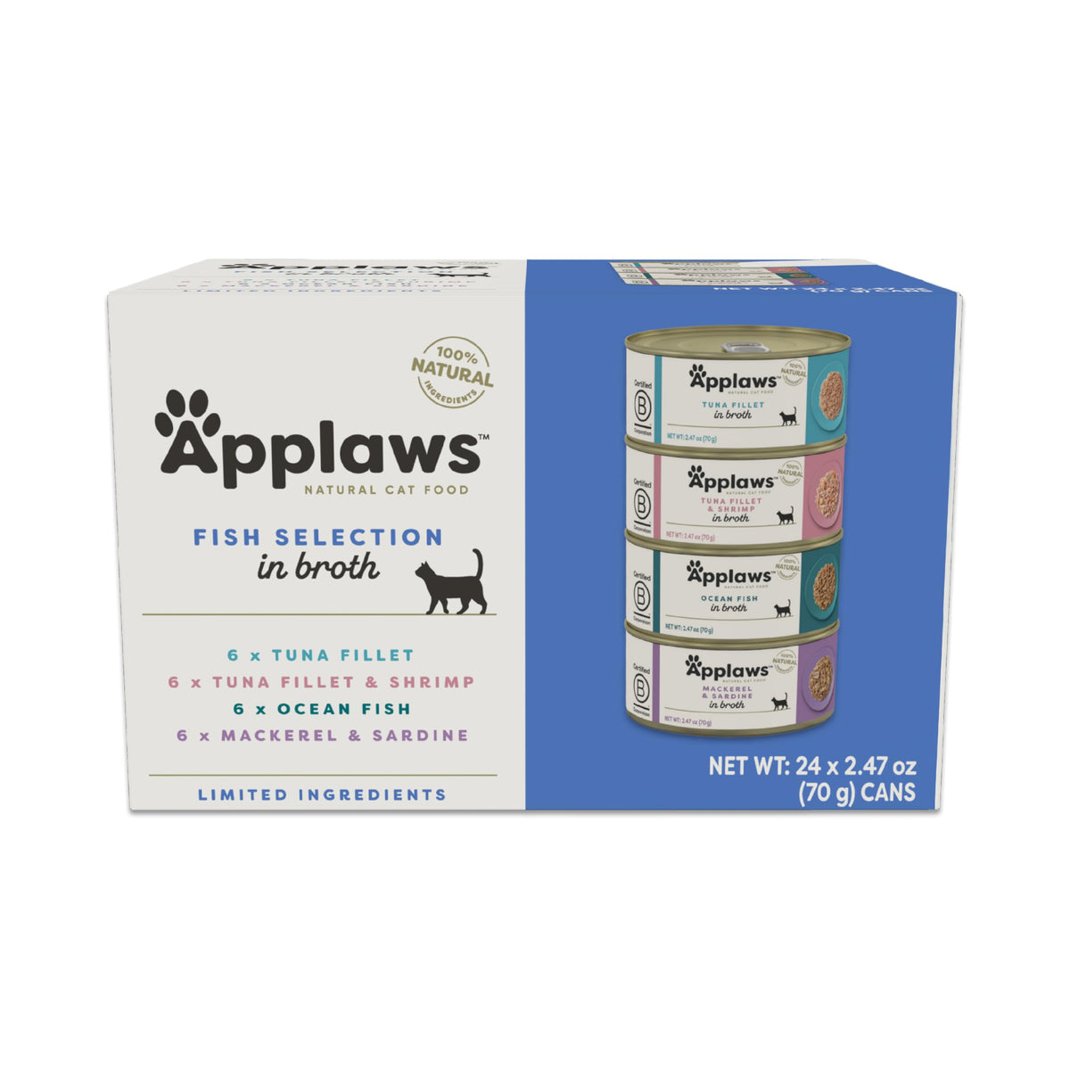 Applaws tuna fillet can shows premium protein for cats in broth.