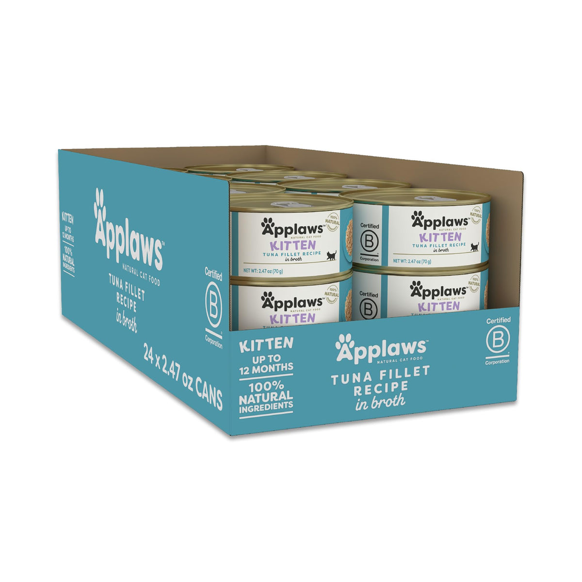 Applaws tuna fillet in broth can showcasing natural ingredients and protein content