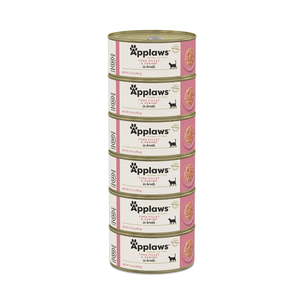 Applaws Tuna Fillet & Shrimp in Broth can boosts protein for an active, curious cat.