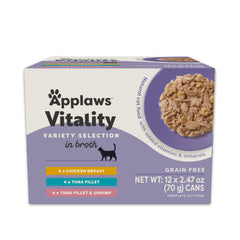 Applaws Vitality packshot showing broth-based cat food for hydration