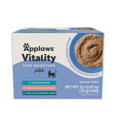 Applaws Vitality wet cat food pate tuna close-up showing creamy texture.