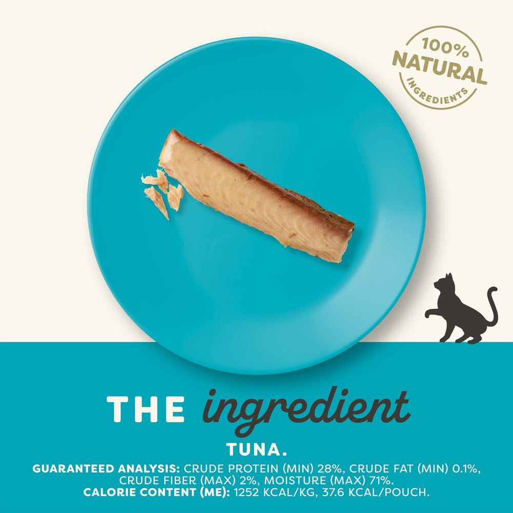 Applaws sachet open reveals single-ingredient tuna loin, a tasty reward.
