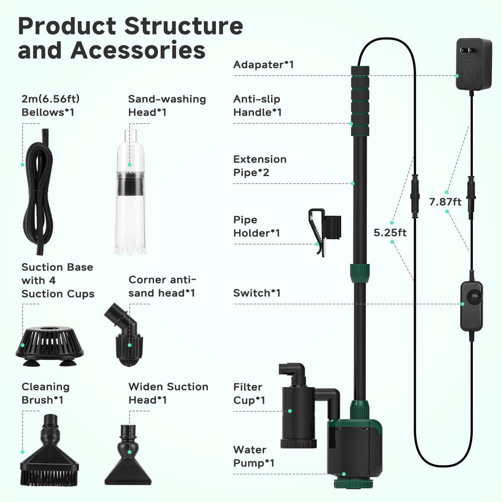 AQQA 34W 600GPH cleaner powers rapid water changes.