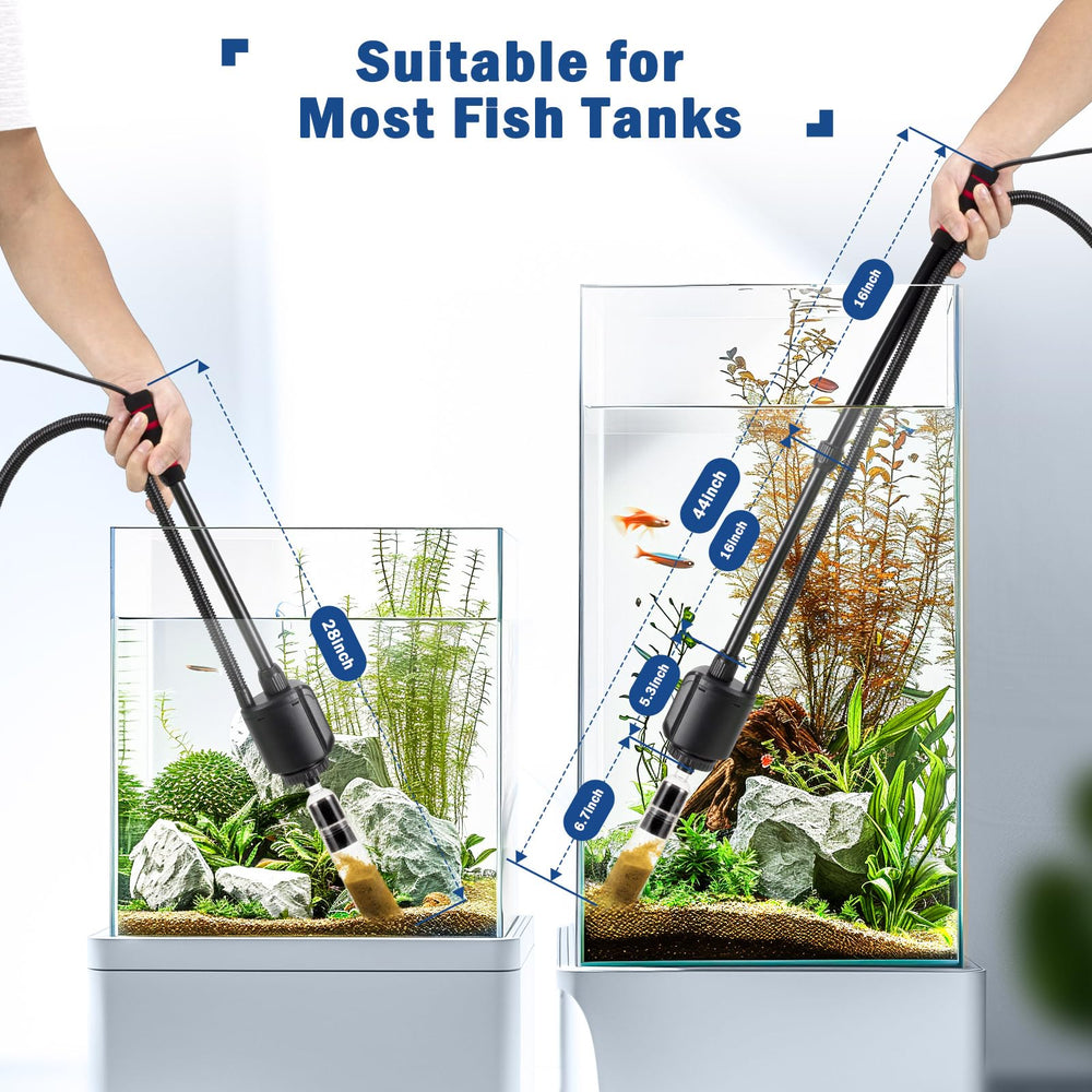 AQQA 360-degree water intake strainer with suction cups assists water changes.