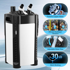 AQQA canister filter flow-control knob close-up enabling adjustable flow.
