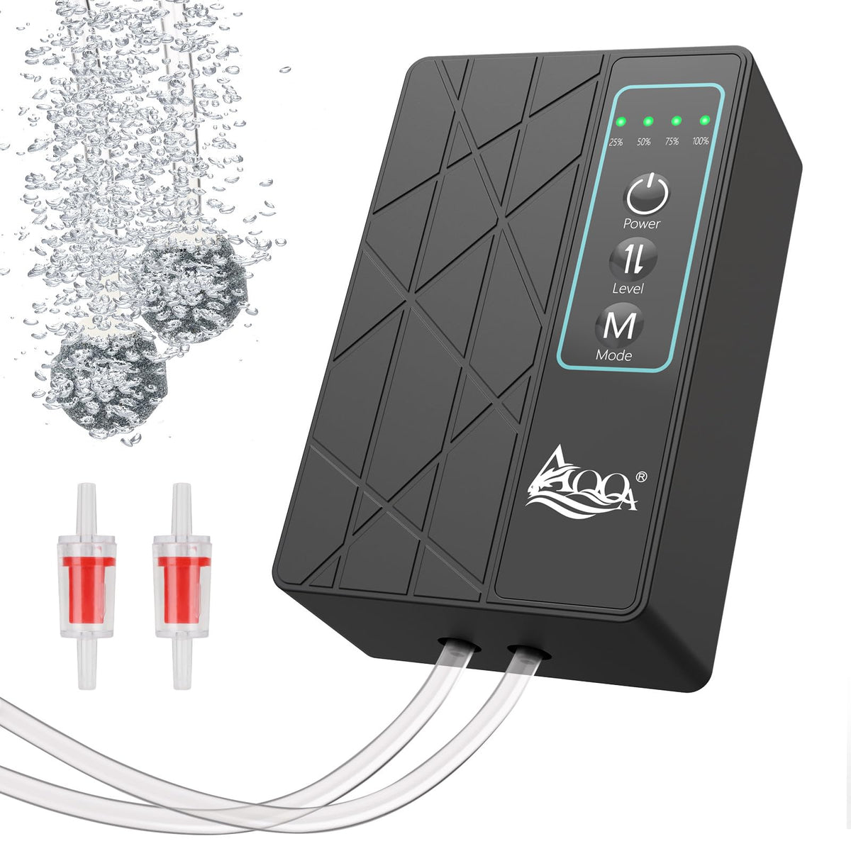 AQQA aquarium air pump 80GPH front view: powerful, compact aeration for large tanks