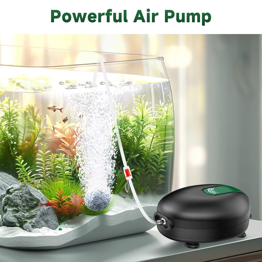 AQQA air pump with adjustable flow for different tank sizes.