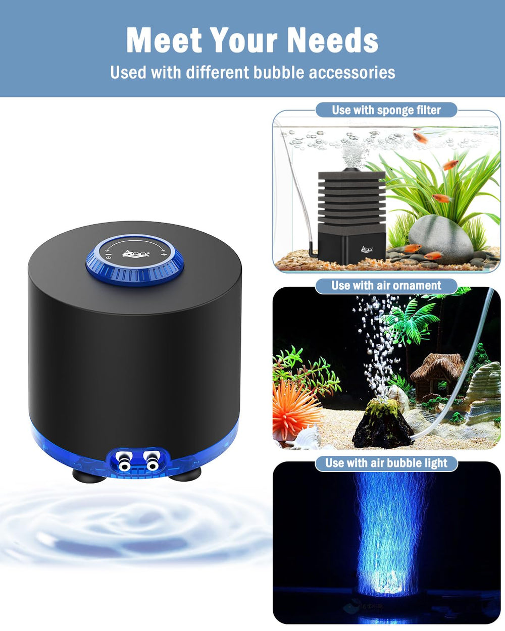 AQQA aquarium air pump adjustable flow knob for easy control