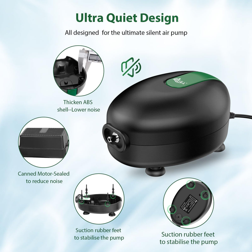 AQQA air pump emitting dense bubbles for effective aquarium aeration.