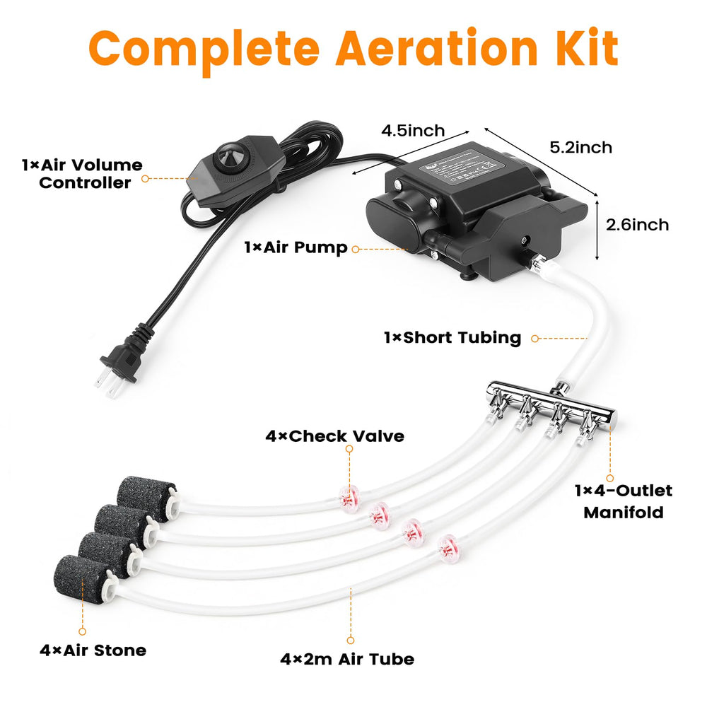 AQQA air pump in pond setup powers reliable surface aeration.