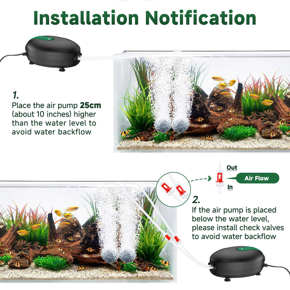 AQQA air pump with two outlets for versatile aeration setups.