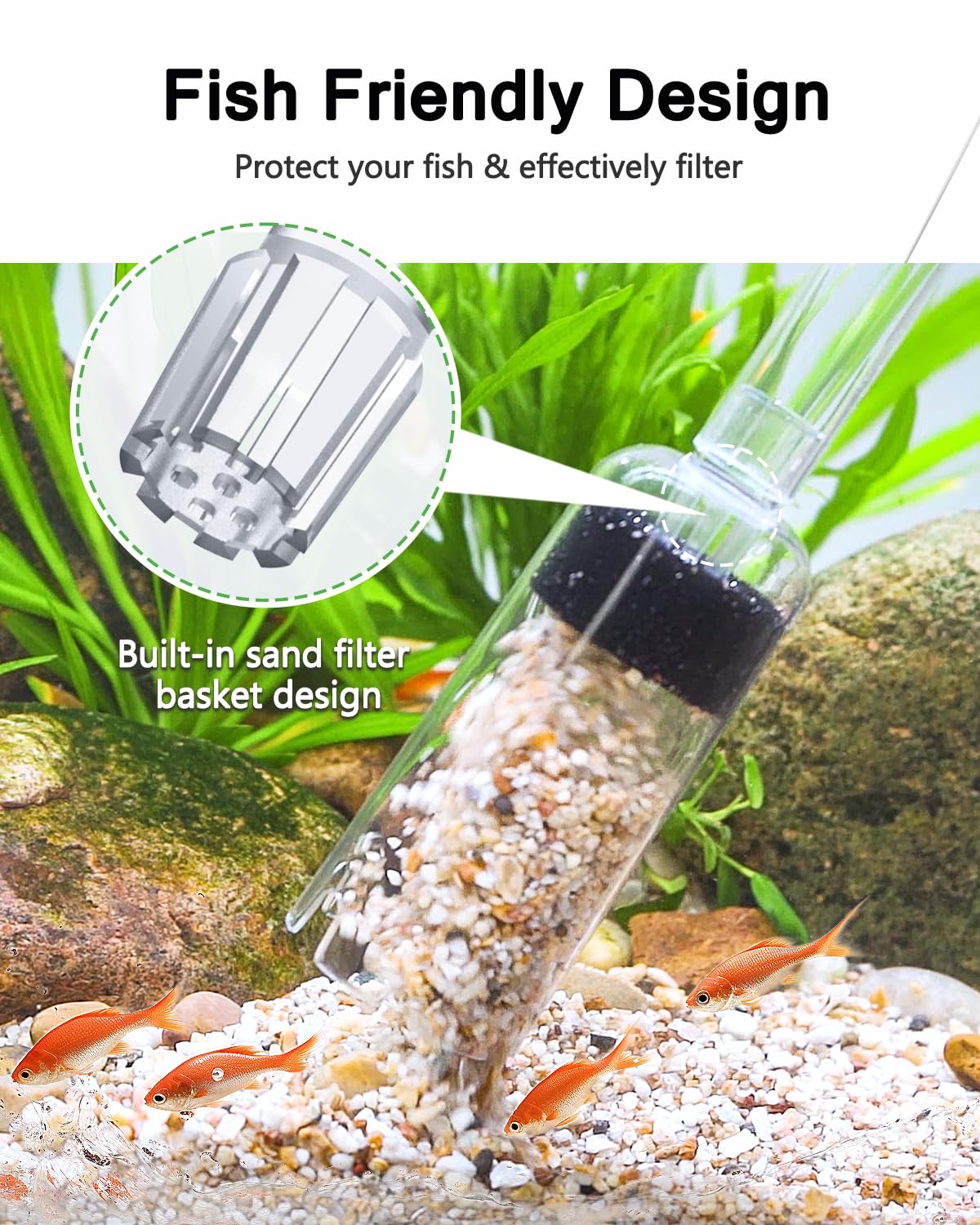 AQQA built-in sand filter basket in action during cleaning.