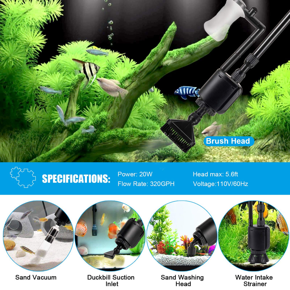 AQQA 320 GPH motor delivers strong flow for rapid debris removal.