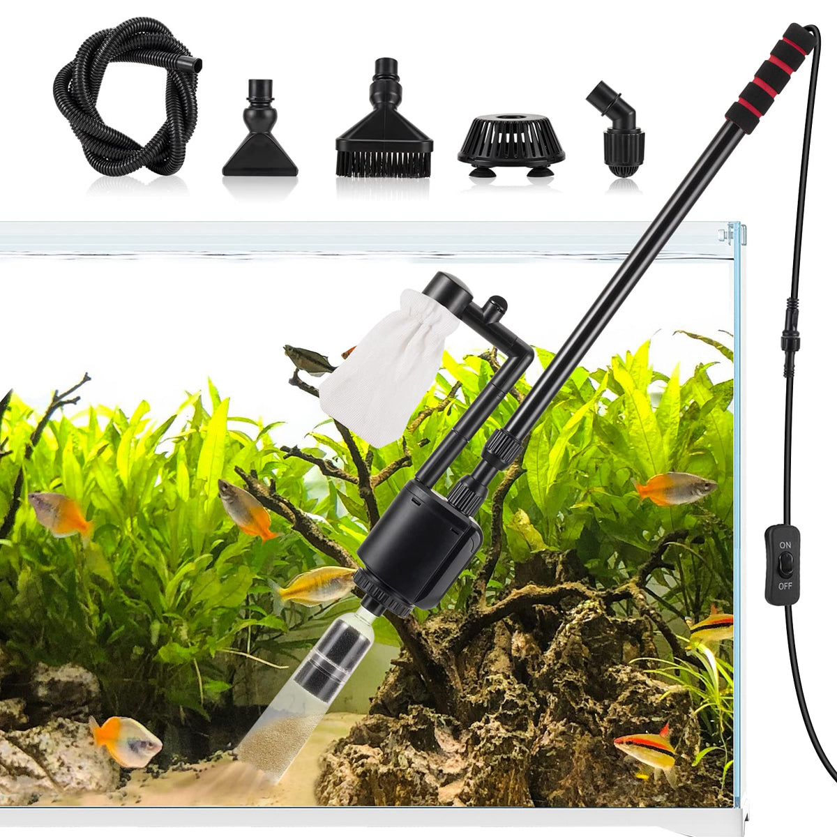 AQQA 6-in-1 gravel cleaner setup ready for efficient water changes.