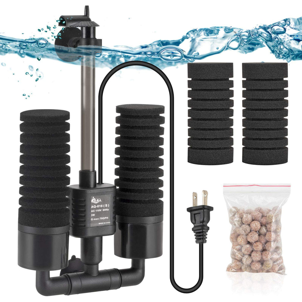 AQQA aquarium power sponge filter unit with dual filtration for quiet operation.