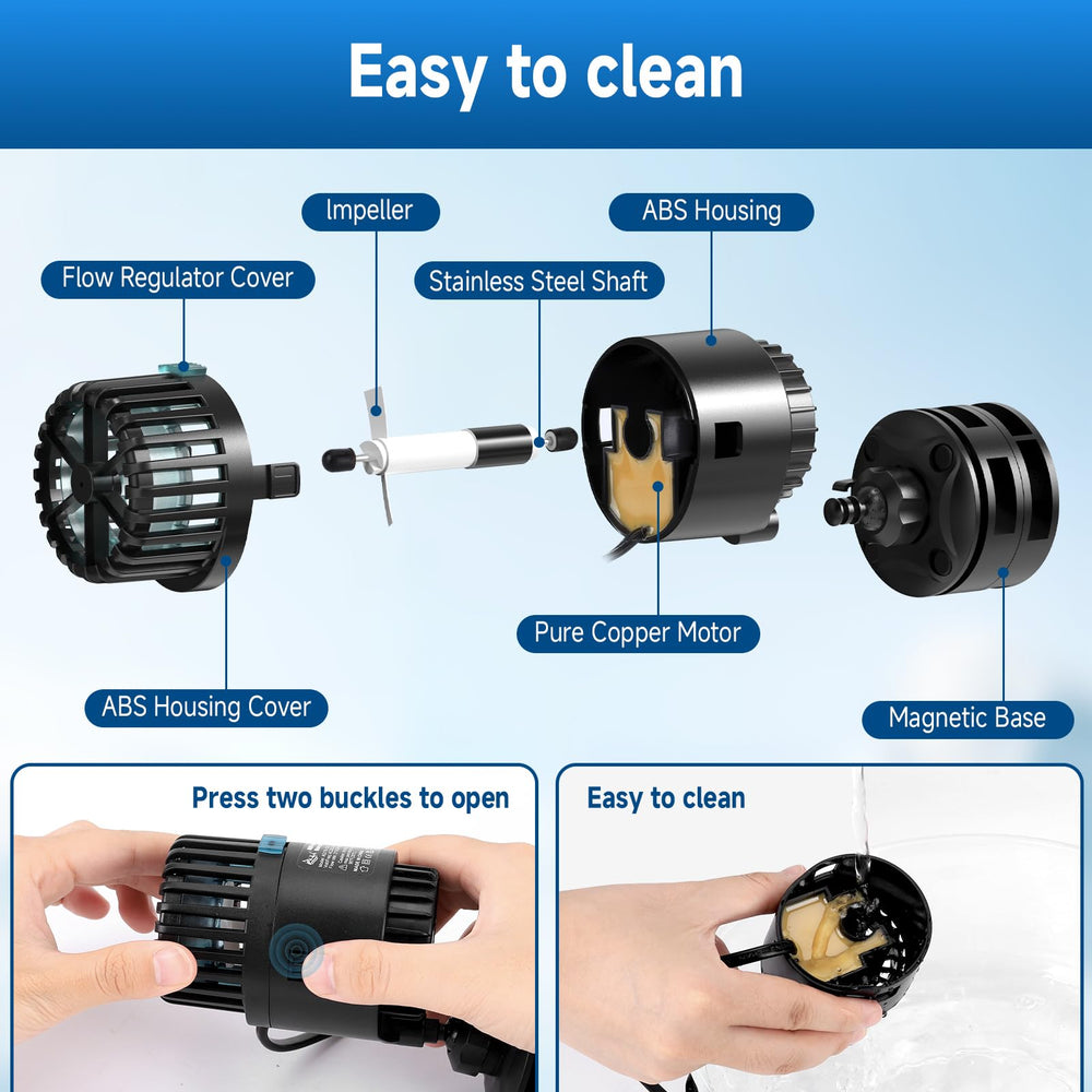 AQQA Wave Maker compact design fits tight tanks without clutter.