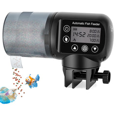 AQQA Automatic Fish Feeder front view showing compact design for any aquarium